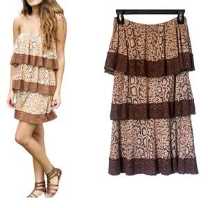 Judith March Snake Skin Dress Brown Tier Strapless Size Small